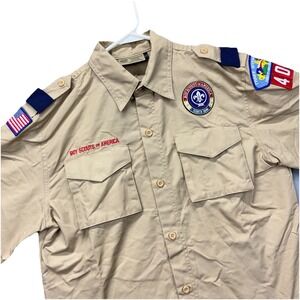 Boy Scouts Of America Shirt Youth Boys XL Uniform Tan With Patches 3 Rivers 409